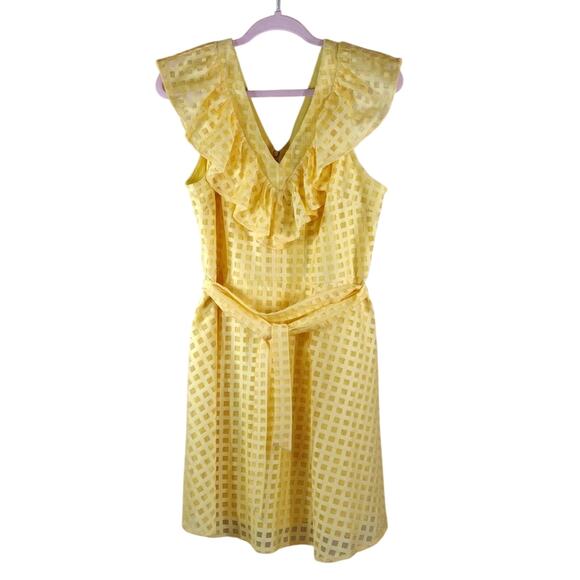 Maison Tera Yellow Ruffles Spring Summer Plus Size Flowy Sleeveless V Neck Dress - Picture 1 of 13
